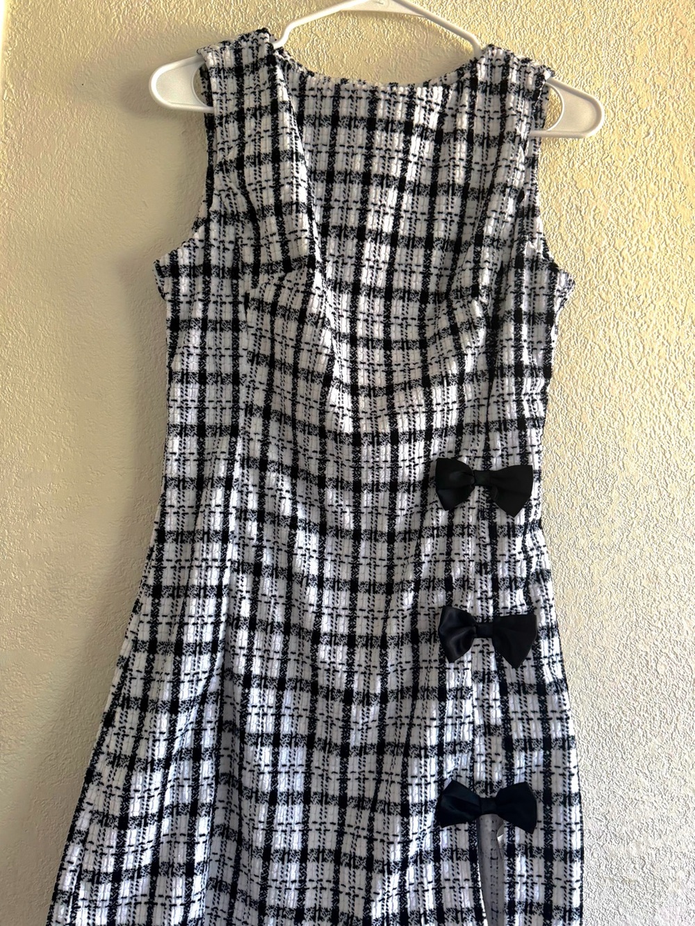 SHEIN Black and White Plaid Mini Dress with Side Bows